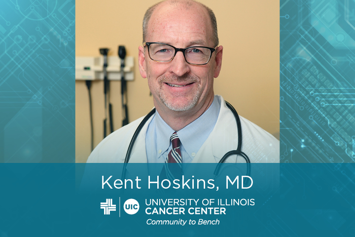 Kent Hoskins photo with his name and the UI Cancer Center logo