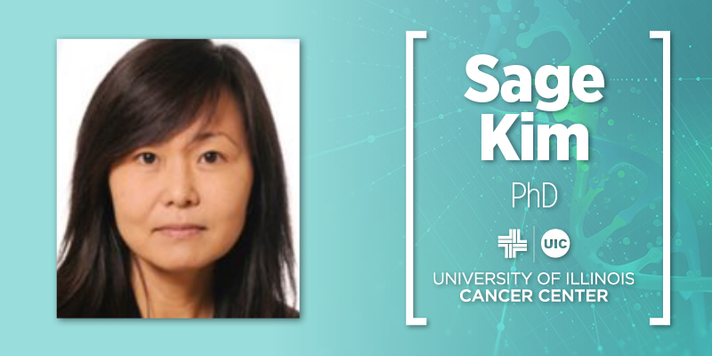 Sage Kim photo and name with the UI Cancer Center logo