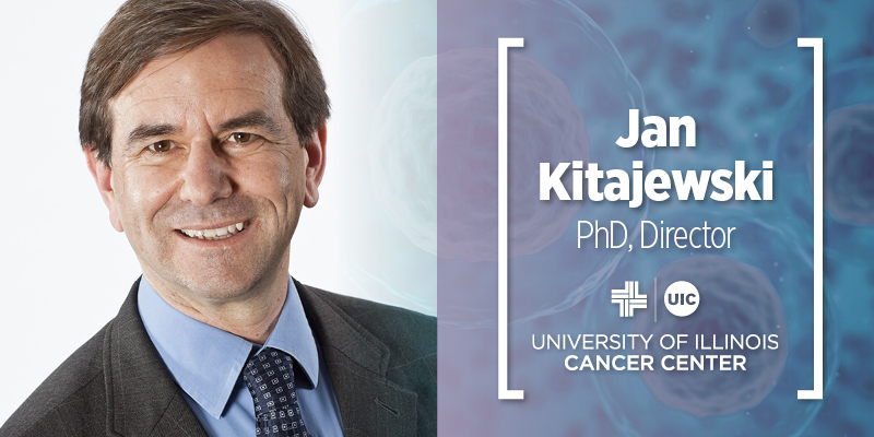 Jan Kitajewski, PhD photo and UI Cancer Center logo