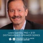 Lewis Cantley's photo with his name and the UI Cancer Center logo