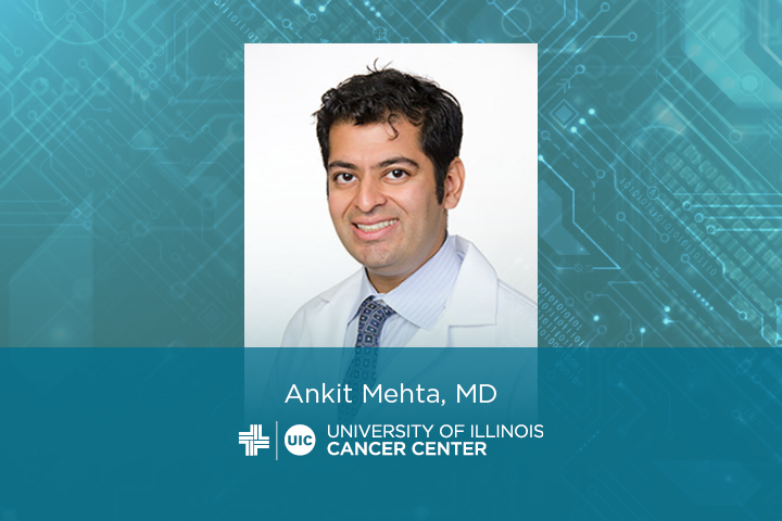 Ankit Mehta's photo, name, and the UI Cancer Center logo