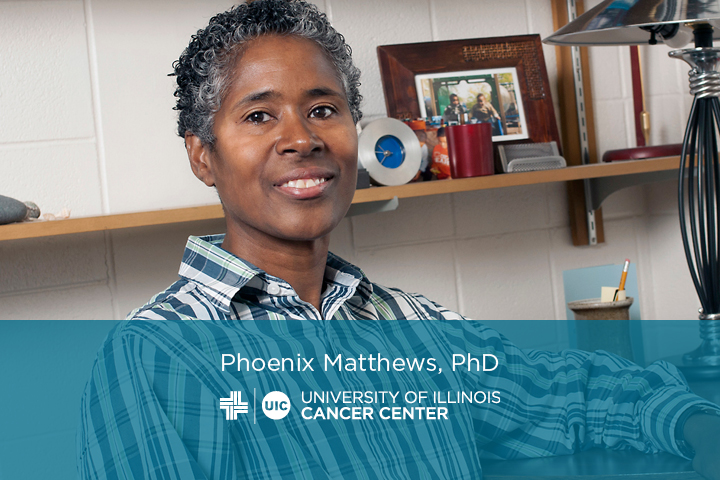 Phoenix Matthews photo, name, and the UI Cancer Center logo