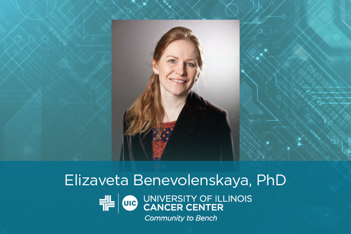 Elizaveta Benevolenskaya photo with her name and the UI Cancer Center logo