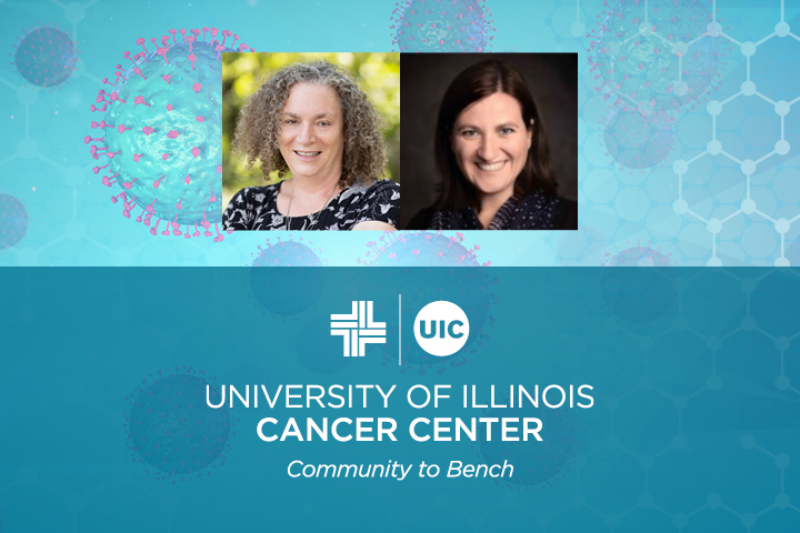 Tamara Hamlish and Elizabeth Papautsky photos with the UI Cancer Center logo