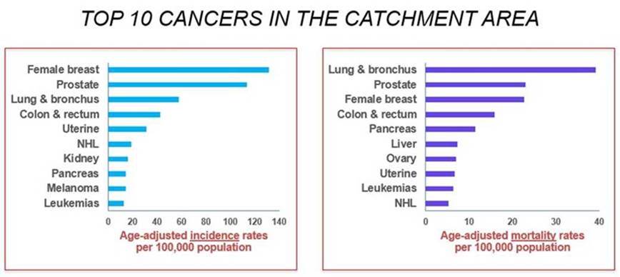 Top 10 cancers in the catchment area