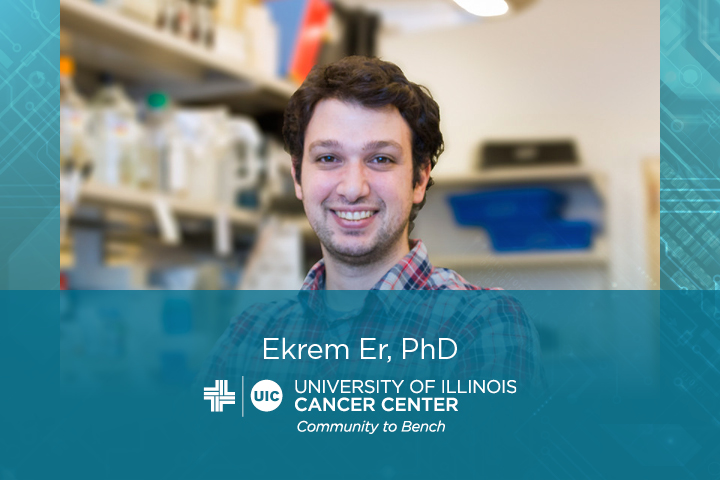 Ekrem Er photo with his name and the UI Cancer Center logo