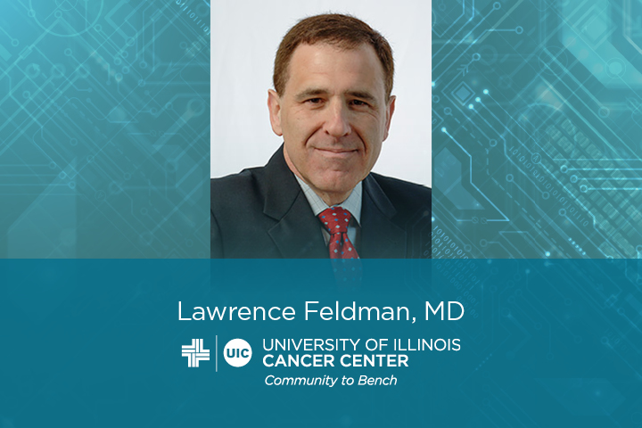 Lawrence Feldman photo with his name and the UI Cancer Center logo