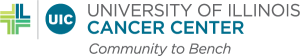 Horizontal University of Illinois Cancer Center logo with Community to Bench tagline