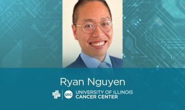 Ryan Nguyen photo with the University of Illinois Cancer Center logo