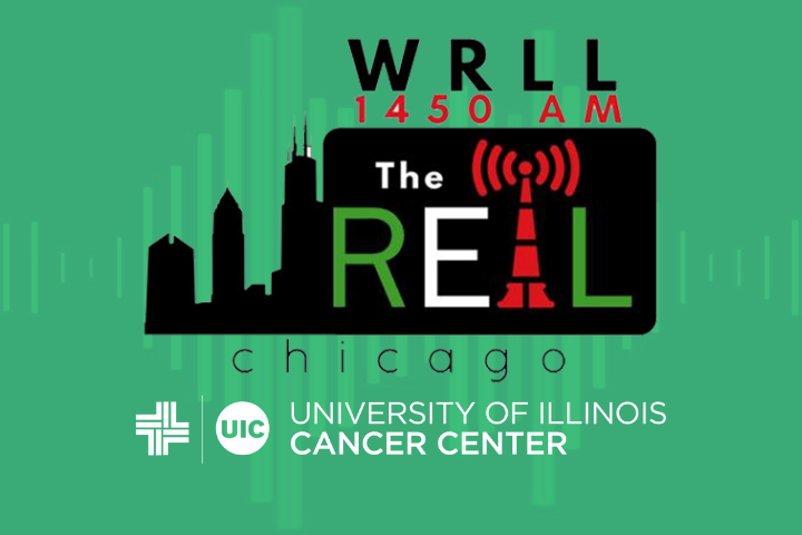 WRLL 1450 AM logo and the University of Illinois Cancer Center logo on a green background