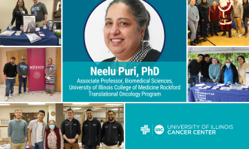 A collage of photos of Neelu Puri, PhD and her team mates and students at events