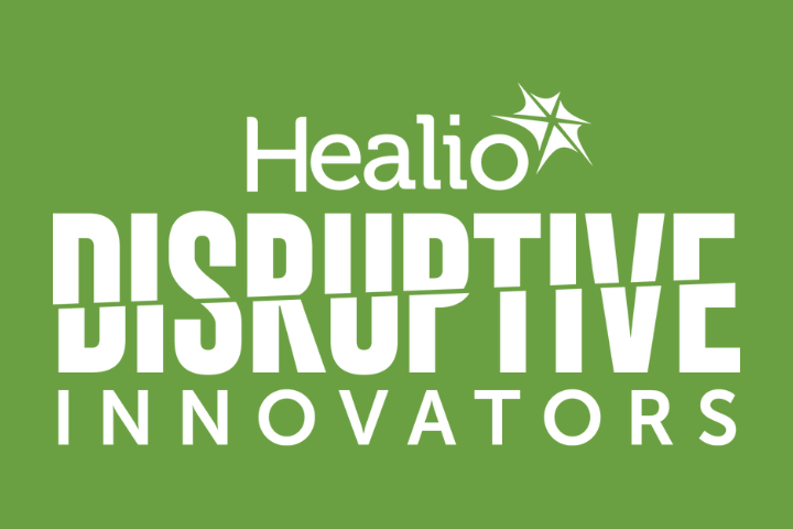 Healio Disruptive Innovators logo on green background