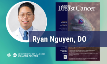 Photo of Ryan Nguyen, DO and the cover of Clinical Breast Cancer