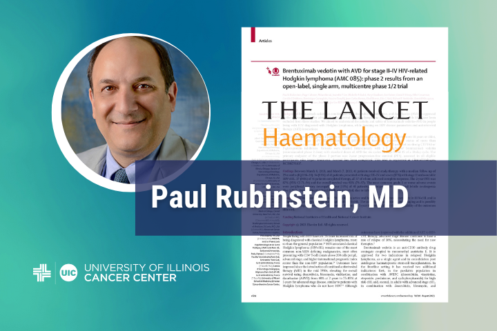 Photo of Paul Rubinstein and his publication in the Lancet Haematology Journal