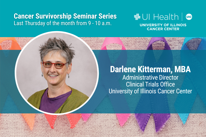 Cancer Survivorship Lecture Series graphic with Darlene Kitterman, MBA