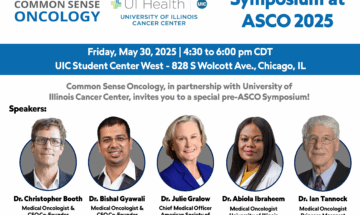 Image promoting May 30 Pre-ASCO Symposium , a partnership between the University of Illinois Cancer Center and Common Sense Oncology