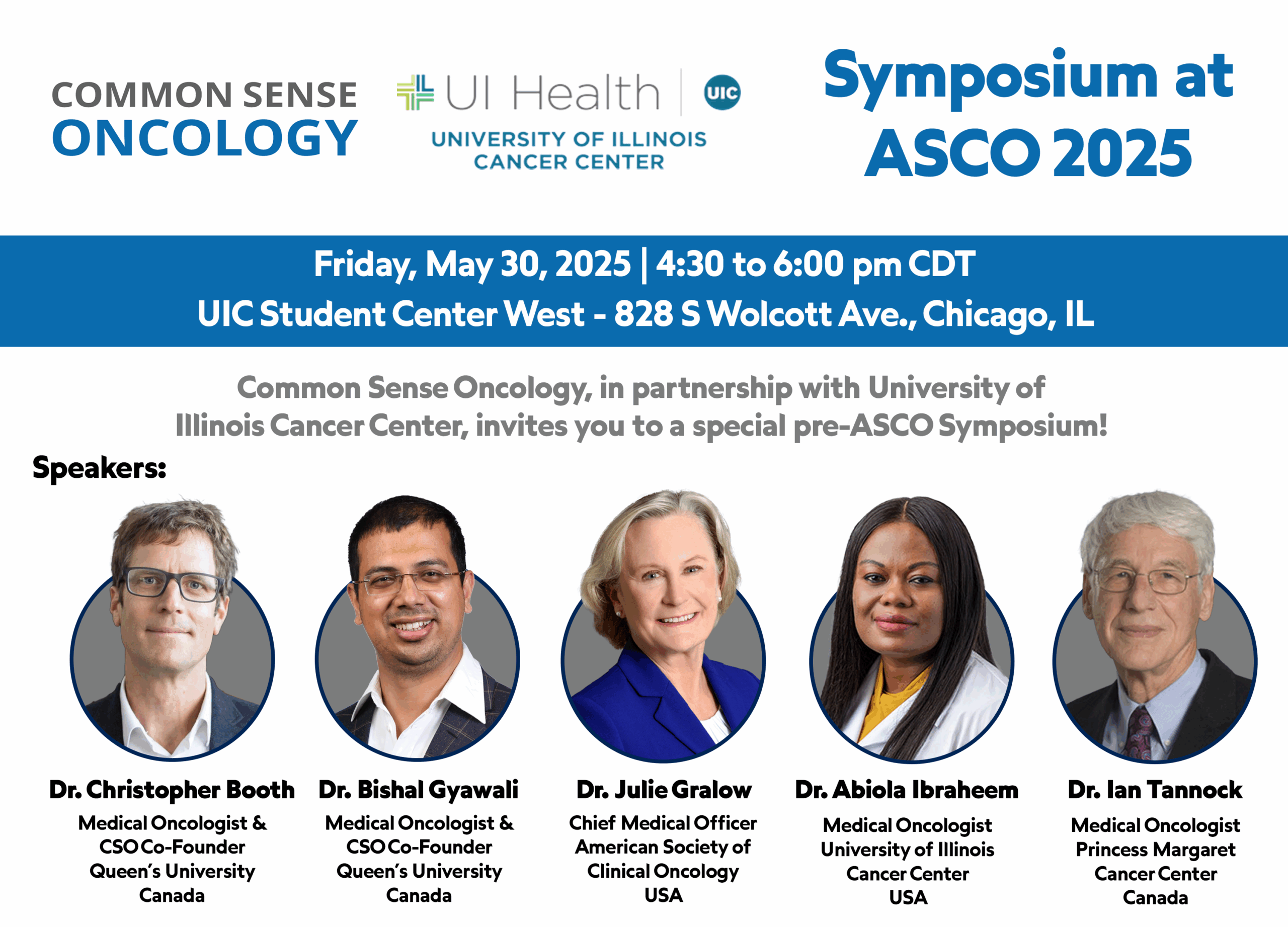 Image promoting May 30 Pre-ASCO Symposium , a partnership between the University of Illinois Cancer Center and Common Sense Oncology